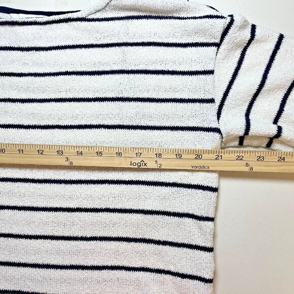 H & M Womens Navy Striped Sweater Size Medium Cotton Blend‎ Nautical Boat Neck - Picture 6 of 8
